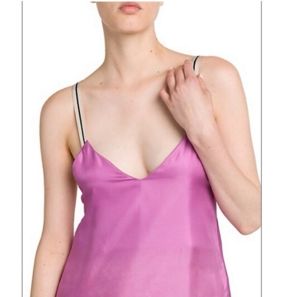 Palm Angels Pink Sunset Satin Slip On Palm Print Midi Slit Logo Dress Size 4 NEW - Picture 11 of 14